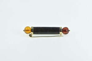 10K Black Onyx Amber Sphere Bar Vintage Statement Pin/Brooch Yellow Gold