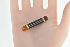 10K Black Onyx Amber Sphere Bar Vintage Statement Pin/Brooch Yellow Gold