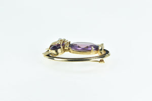 14K Amethyst Seed Pearl Syn. Sapphire Cat Oval Pin/Brooch Yellow Gold