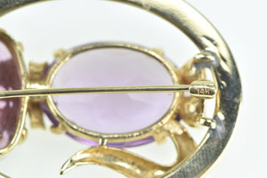 14K Amethyst Seed Pearl Syn. Sapphire Cat Oval Pin/Brooch Yellow Gold