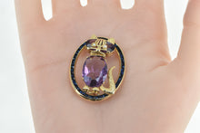 Load image into Gallery viewer, 14K Amethyst Seed Pearl Syn. Sapphire Cat Oval Pin/Brooch Yellow Gold