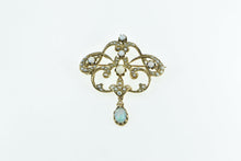 Load image into Gallery viewer, 14K Victorian Seed Pearl Opal Ornate Drop Statement Pendant/Pin Yellow Gold