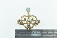 Load image into Gallery viewer, 14K Victorian Seed Pearl Opal Ornate Drop Statement Pendant/Pin Yellow Gold