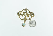 Load image into Gallery viewer, 14K Victorian Seed Pearl Opal Ornate Drop Statement Pendant/Pin Yellow Gold