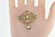 Load image into Gallery viewer, 14K Victorian Seed Pearl Opal Ornate Drop Statement Pendant/Pin Yellow Gold