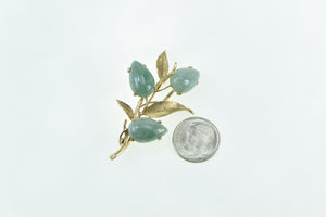 14K Pear Jadeite Leaf Branch Vintage Nature Motif Pin/Brooch Yellow Gold