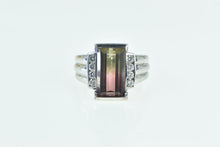 Load image into Gallery viewer, 18K Emerald Cut Watermelon Tourmaline Diamond Ring White Gold