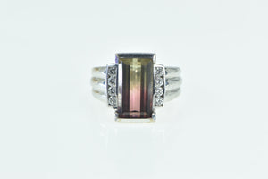 18K Emerald Cut Watermelon Tourmaline Diamond Ring White Gold