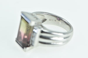 18K Emerald Cut Watermelon Tourmaline Diamond Ring White Gold