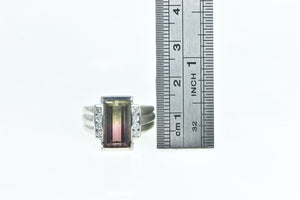 18K Emerald Cut Watermelon Tourmaline Diamond Ring White Gold