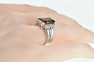 18K Emerald Cut Watermelon Tourmaline Diamond Ring White Gold