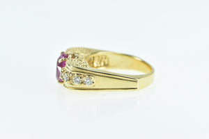 18K Oval Pink Sapphire Diamond Swirl Statement Ring Yellow Gold