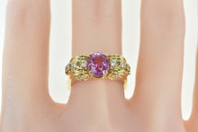 Load image into Gallery viewer, 18K Oval Pink Sapphire Diamond Swirl Statement Ring Yellow Gold