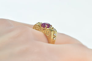 18K Oval Pink Sapphire Diamond Swirl Statement Ring Yellow Gold