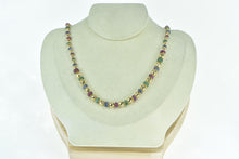 Load image into Gallery viewer, 18K Ruby Sapphire Emerald Beaded Italian Designer Necklace 17&quot; Yellow Gold