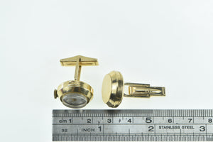 14K Retro Mechanical Watch Face Statement Cuff Links Yellow Gold