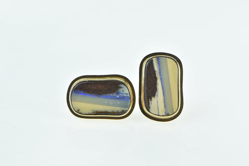 14K Natural Boulder Opal Ornate Vintage Statement Cuff Links Yellow Gold