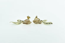 Load image into Gallery viewer, 14K Garnet Encrusted Cherry Enamel Leaf Dangle Earrings Yellow Gold