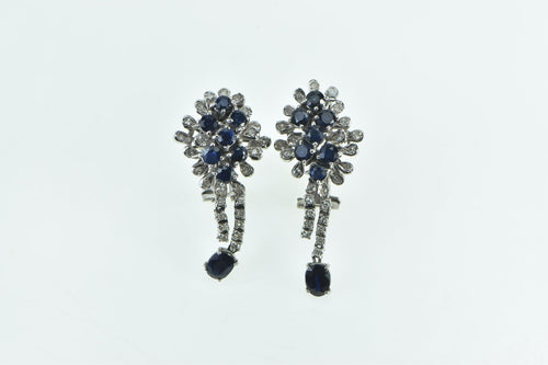 14K 1950's Sapphire Diamond Cluster French Clip Earrings White Gold