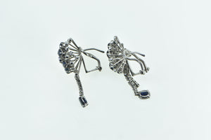 14K 1950's Sapphire Diamond Cluster French Clip Earrings White Gold