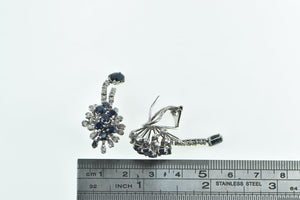 14K 1950's Sapphire Diamond Cluster French Clip Earrings White Gold