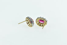 Load image into Gallery viewer, 10K Oval Syn. Ruby White Sapphire Halo Vintage Stud Earrings Yellow Gold