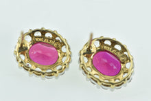 Load image into Gallery viewer, 10K Oval Syn. Ruby White Sapphire Halo Vintage Stud Earrings Yellow Gold