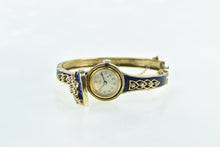 Load image into Gallery viewer, 14K 0.80 Ctw Diamond Hidden Pery Watch Enamel Bracelet 6.75&quot; Yellow Gold