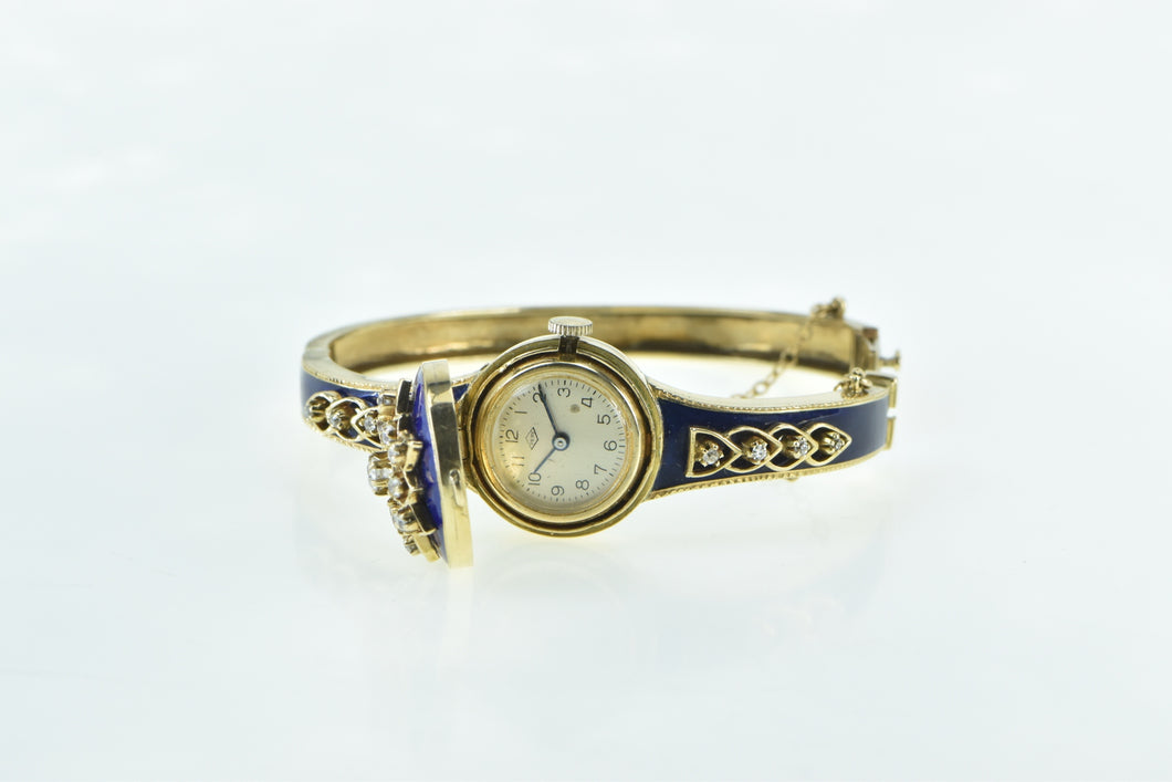 14K 0.80 Ctw Diamond Hidden Pery Watch Enamel Bracelet 6.75