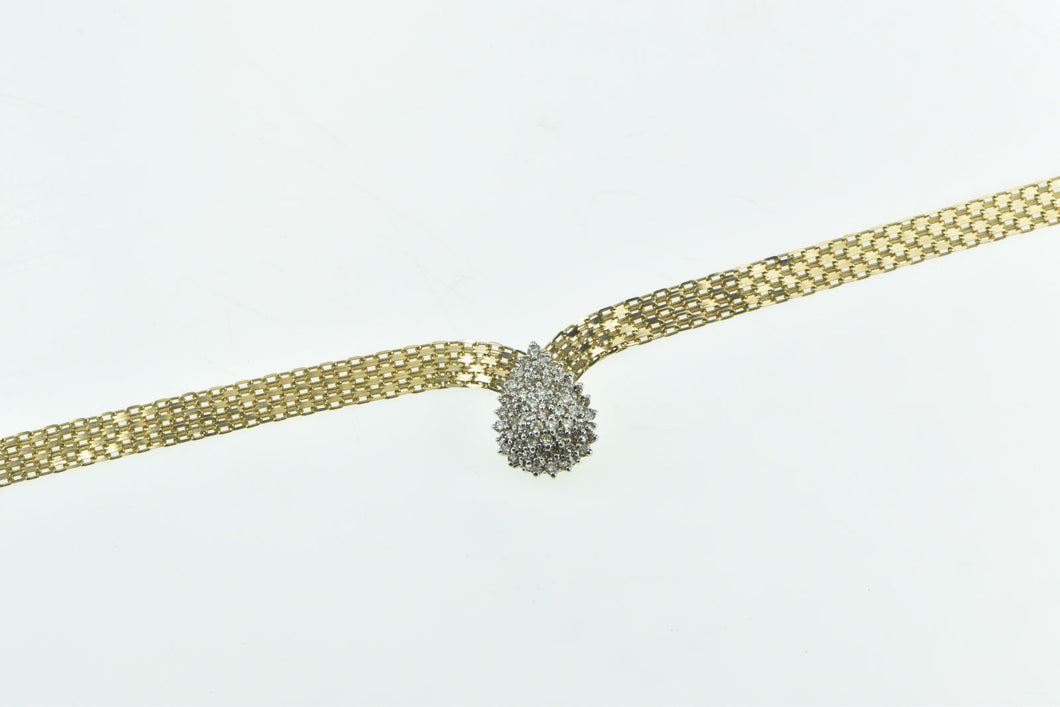 14K 0.45 Ctw Diamond Pear Cluster Flat Box Chain Necklace 17