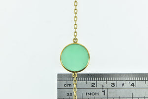 14K Round Green Glass Cable Chain Vintage Necklace 16.25" Yellow Gold