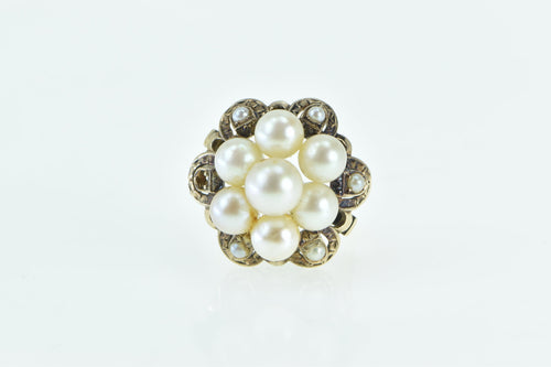 14K Victorian Pearl Enamel Vintage Cocktail Ring Yellow Gold