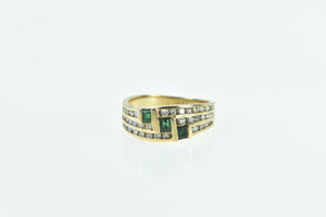 14K 0.75 Ctw Emerald Diamond Vintage Bypass Ring Yellow Gold