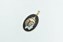 Load image into Gallery viewer, 10K Tibetan Buddhist Black Onyx Enamel Gold Inlay Pendant Yellow Gold