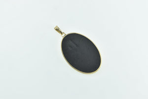 10K Tibetan Buddhist Black Onyx Enamel Gold Inlay Pendant Yellow Gold