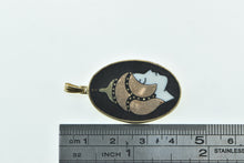 Load image into Gallery viewer, 10K Tibetan Buddhist Black Onyx Enamel Gold Inlay Pendant Yellow Gold