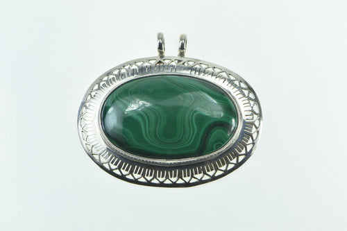 Sterling Silver Oval Malachite Cabochon Southwester Statement Pendant