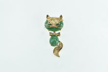 Load image into Gallery viewer, 14K 1960&#39;s Vintage Jade Cat Kitten Drop Dangle Pin/Brooch Yellow Gold