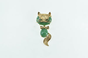 14K 1960's Vintage Jade Cat Kitten Drop Dangle Pin/Brooch Yellow Gold