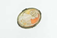 Load image into Gallery viewer, 14K Oval Carved Shell Cameo Seed Pearl Lady Pendant/Pin Yellow Gold