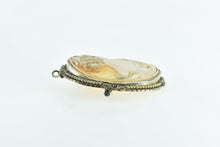 Load image into Gallery viewer, 14K Oval Carved Shell Cameo Seed Pearl Lady Pendant/Pin Yellow Gold