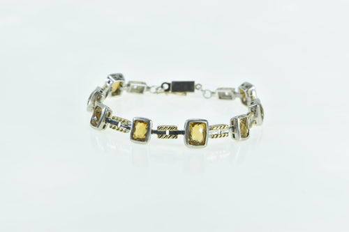 Sterling Silver 18k Gold Faceted Citrine Vintage Bar Chain Bracelet 6.5