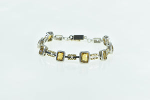 Sterling Silver 18k Gold Faceted Citrine Vintage Bar Chain Bracelet 6.5"