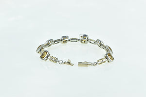 Sterling Silver 18k Gold Faceted Citrine Vintage Bar Chain Bracelet 6.5"