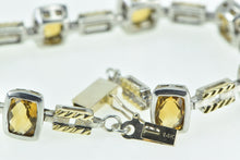 Load image into Gallery viewer, Sterling Silver 18k Gold Faceted Citrine Vintage Bar Chain Bracelet 6.5&quot;