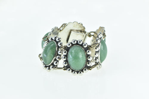 Sterling Silver Lapidario Barrera Green Agate Oval Mexico Bracelet 6.75