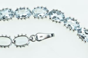 14K Oval Aquamarine Vintage Statement Chain Bracelet 7.75" White Gold