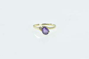 14K Pear Natural Amethyst Diamond Vintage Accent Ring Yellow Gold