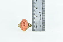 Load image into Gallery viewer, 18K Ornate Carved Floral Coral Vintage Statement Ring Yellow Gold