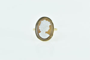 18K Italian Carved Shell Cameo Ornate Lady Ring Yellow Gold